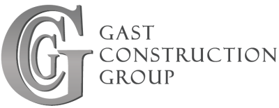 Gast Construction Group logo featuring stylized overlapping letters G and C in gray.