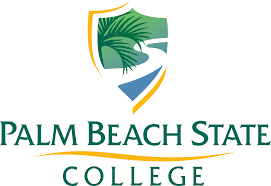 Palm Beach State College logo with a green and gold palm shield above the college name in green text.