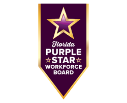 Florida Purple Star Workforce Board emblem featuring a gold and purple star symbol.